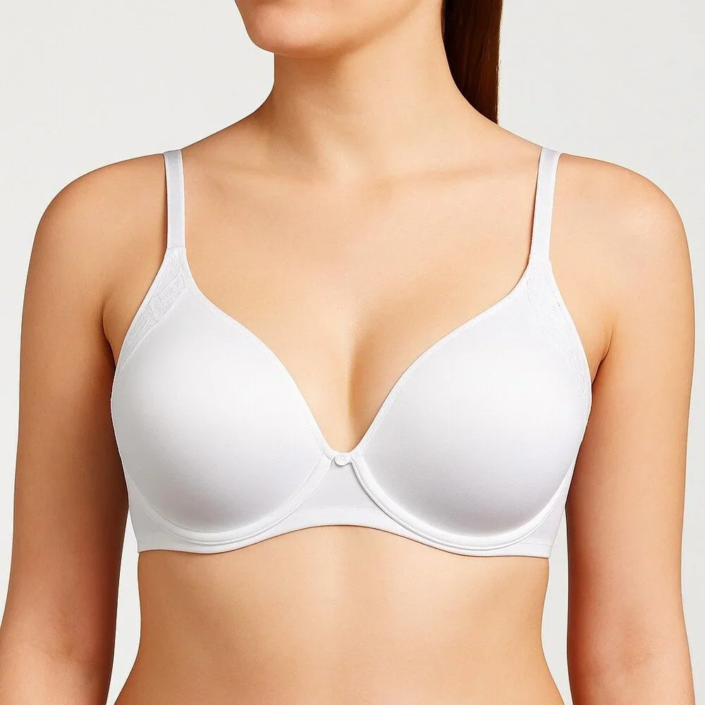 Bali White Full Coverage T-Shirt Bra 38DD Wireless Lined Everyday‎ Comfort Lace